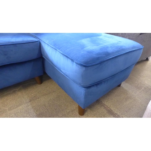 1577 - A blue velvet upholstered Hoxton three seater RHF corner sofa/chaise