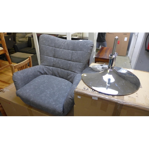 1608 - A grey vegan leather gas lift chair - missing part * this lot is subject to VAT