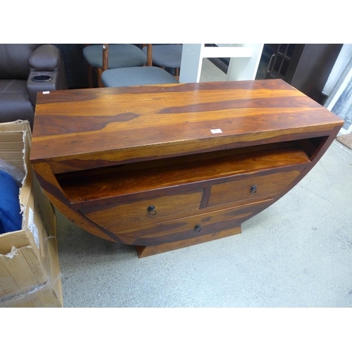 1641 - An Indian hardwood half moon three drawer sideboard * this lot is subject to VAT