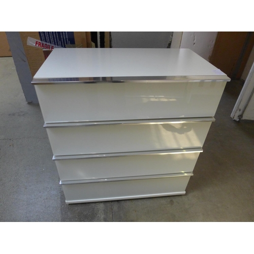 1645 - A white painted glass front chest of drawers with metal handles * This lot is subject to vat