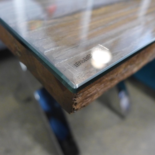 1426 - An Orissa railway sleeper and chrome glass top side table * this lot is subject to VAT