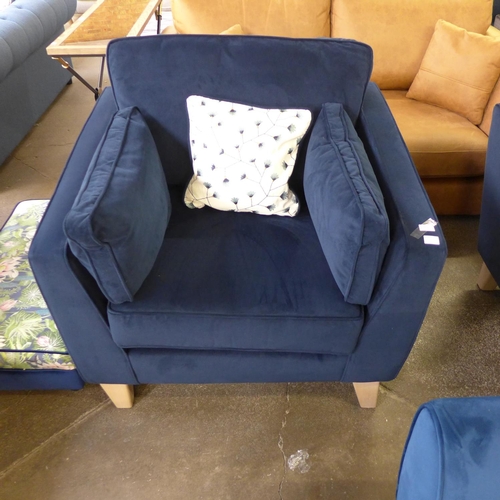 1432 - A Barker and Stonehouse deep blue velvet armchair