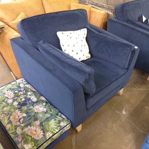 1432 - A Barker and Stonehouse deep blue velvet armchair