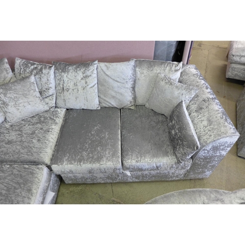 1585 - A silver crushed velvet LHF corner sofa/chaise