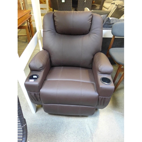 1643 - A brown leather effect reclining swivel armchair