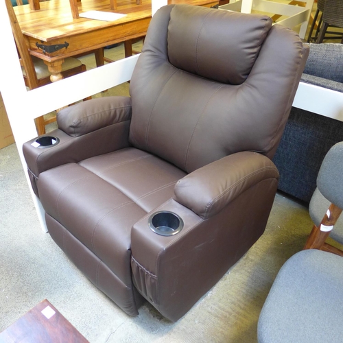 1643 - A brown leather effect reclining swivel armchair