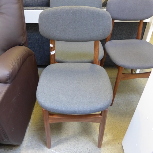 1644 - A set of three dark stained oak and grey upholstered side chairs * this lot is subject to VAT