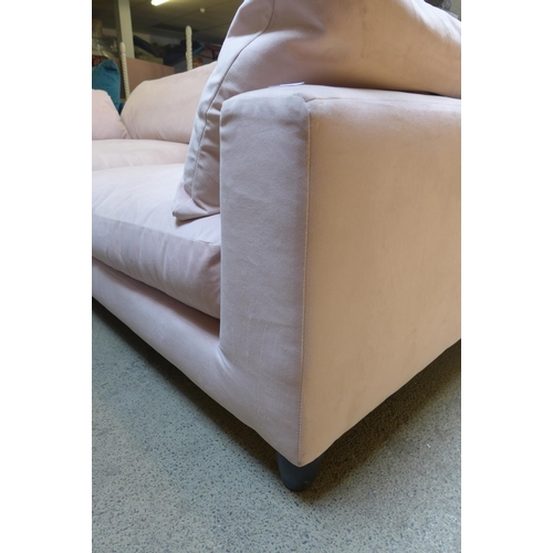 1994 - A bubblegum pink velvet four seater left hand facing sofa/chaise - marked