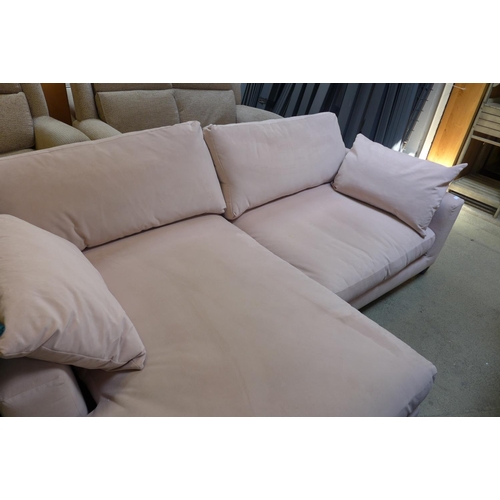 1994 - A bubblegum pink velvet four seater left hand facing sofa/chaise - marked