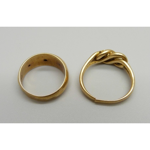 1023 - Two 18ct gold rings, one with missing stone, the other shank a/f and missing stone, 6.3g