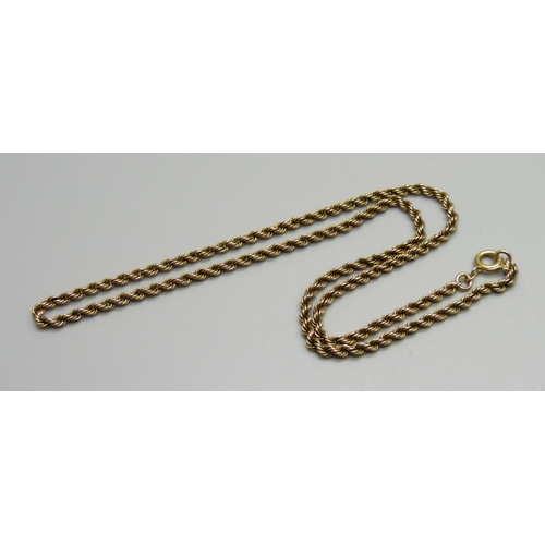 1030 - A rope chain necklace, with small attached plaque marked, (B.G.)