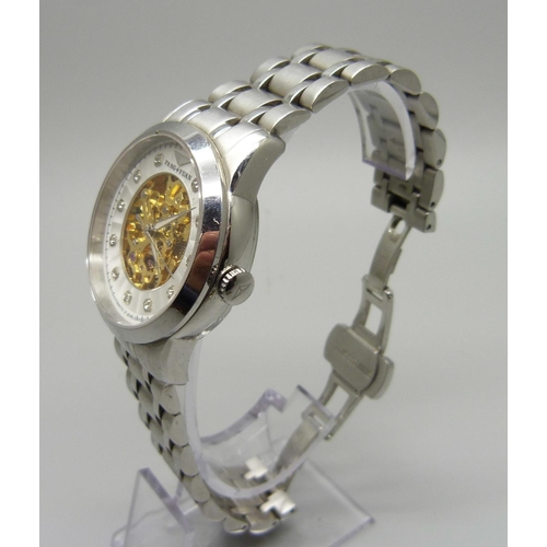 1045 - A lady's Fang+Yuan 21 jewels automatic wristwatch and a Skeleton pocket watch