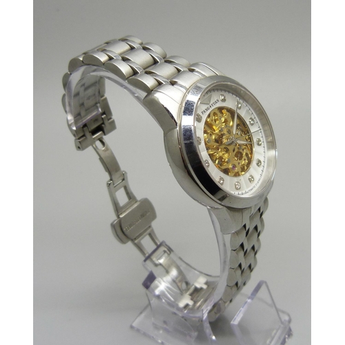 1045 - A lady's Fang+Yuan 21 jewels automatic wristwatch and a Skeleton pocket watch