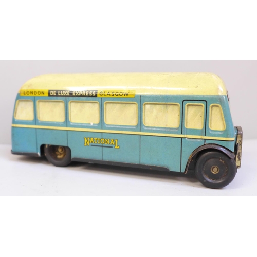 622 - A Chad Valley tin plate clockwork toy bus, 15cm