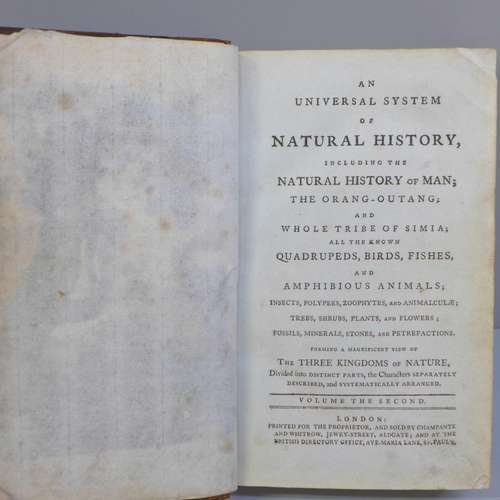 643 - One Volume, An Universal System of Natural History Vol.2 circa 1795 contemporary calf, Ebeneezer Sib... 