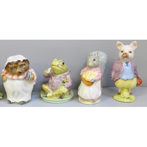 645 - Eight Beswick Tales of Beatrix Potter figures, Mrs Tiggywinkle, Jemima Puddleduck, Peter Rabbit, Pig... 