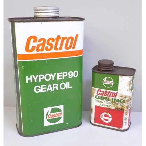 670 - A Castrol Gear oil can and a Castrol Girling brake and clutch fluid bottle, both with contents