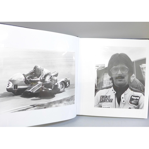 676 - An album containing Motorcycle Grand Prix and Motocross black and white photographs, including Barry... 