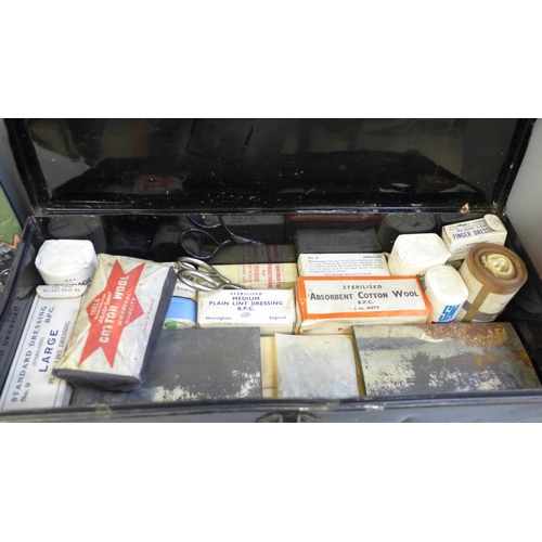 679 - A 1940s Romac first aid kit with original contents, a radio voltmeter and automobilia catalogues