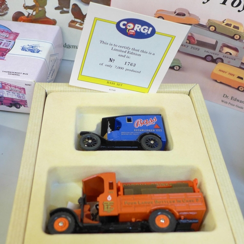 684 - Five Corgi toys, boxed and three books including Dinky Toys, mechanical toys, etc.