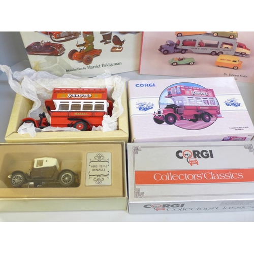 684 - Five Corgi toys, boxed and three books including Dinky Toys, mechanical toys, etc.