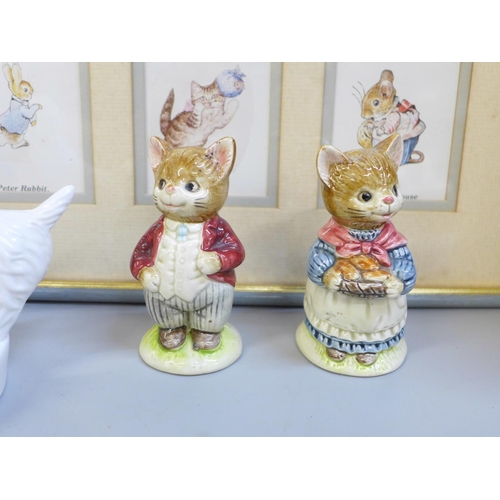 695 - Two framed sets of prints, Beatrix Potter Peter Rabbit characters, a Royal Doulton Professions Colle... 