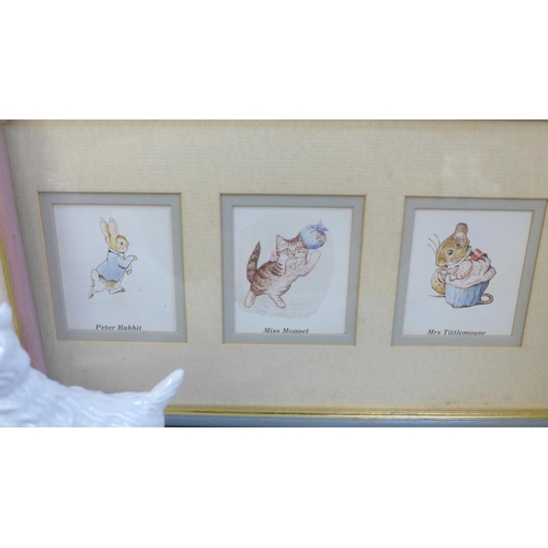 695 - Two framed sets of prints, Beatrix Potter Peter Rabbit characters, a Royal Doulton Professions Colle... 