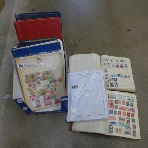 740 - Stamps:- box of stamp albums and stamps on sheets