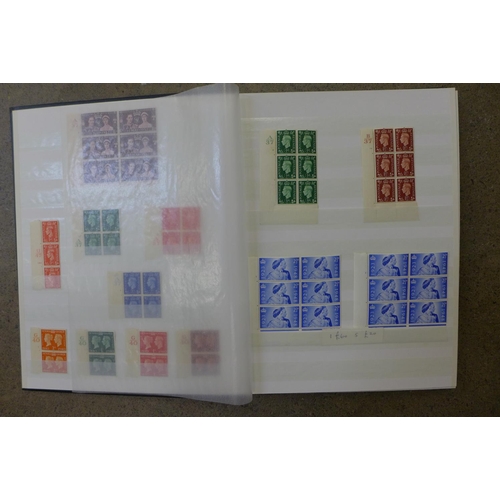 765 - Stamps:- GB controls and cylinder blocks in 32 page stockbook, George V onwards