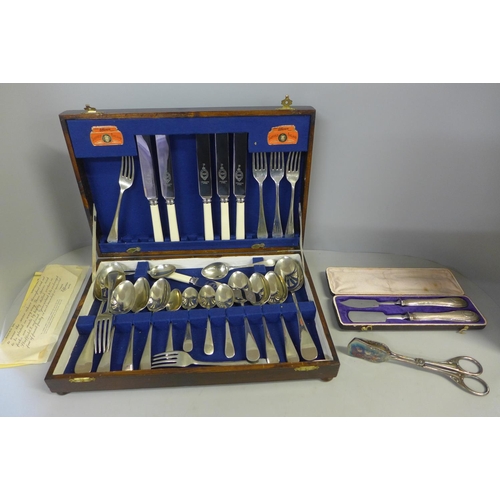 773 - A silver plated canteen of cutlery and other plated items