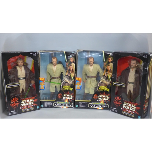 789 - Four Star Wars Episode 1 figures; Qui-Gon Jinn x2 electronic talking and Qui-Gon Jinn Action Collect... 