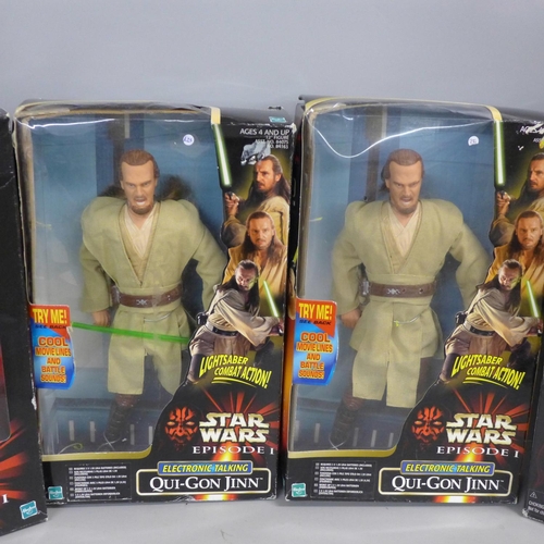 789 - Four Star Wars Episode 1 figures; Qui-Gon Jinn x2 electronic talking and Qui-Gon Jinn Action Collect... 