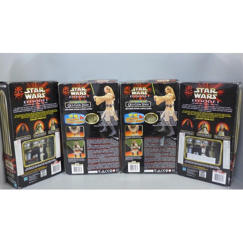 789 - Four Star Wars Episode 1 figures; Qui-Gon Jinn x2 electronic talking and Qui-Gon Jinn Action Collect... 