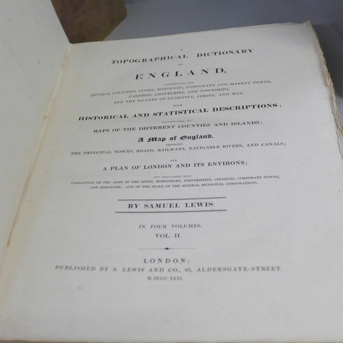 790 - Four volumes, Lewis's Topographical Dictionary of England 1831, lacking maps