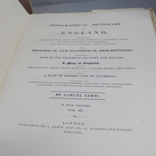 790 - Four volumes, Lewis's Topographical Dictionary of England 1831, lacking maps