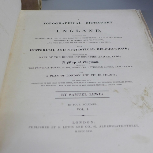 790 - Four volumes, Lewis's Topographical Dictionary of England 1831, lacking maps