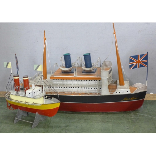 798 - Two hand-made tin plate boats