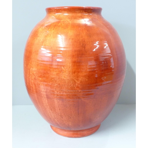 801 - A Moorcroft large orange glaze pottery vase, 31.5cm