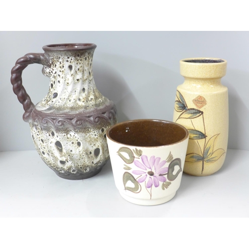 813 - Two West German pottery vases and a jardiniere