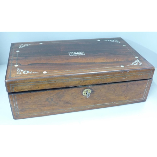 818 - A rosewood inlaid writing slope