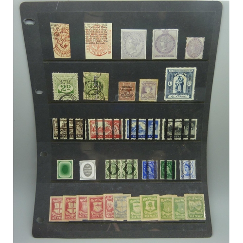 842 - Stamps:- stockcard of FB 'back of book' items, including railway stamps, training school, etc.