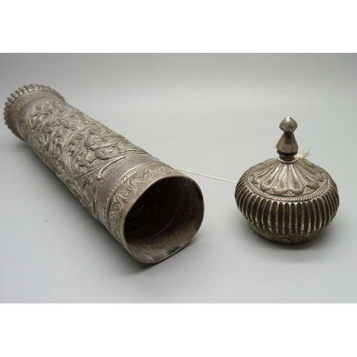 852 - A white metal scroll holder, 312g