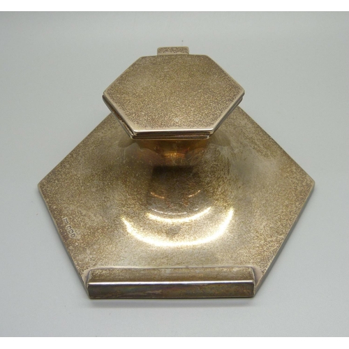 857 - A silver inkwell/pen rest, Walker & Hall