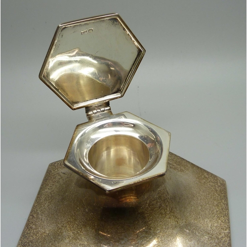 857 - A silver inkwell/pen rest, Walker & Hall