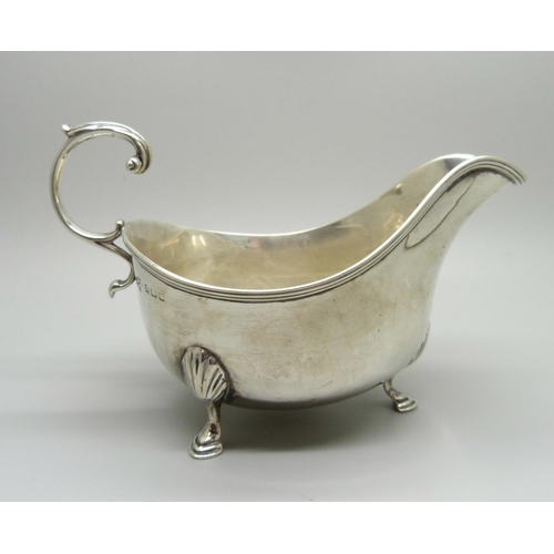 860 - A silver sauce boat, worn Birmingham mark, 116g