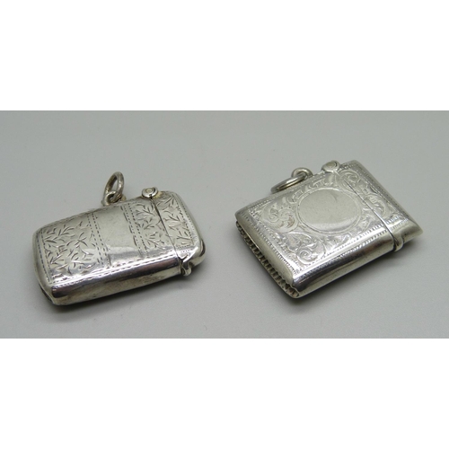 867 - Two silver vesta cases, one Birmingham 1912