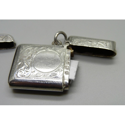 867 - Two silver vesta cases, one Birmingham 1912