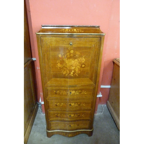 12A - A French Louis XV style marquetry inlaid rosewood and marble topped escritoire