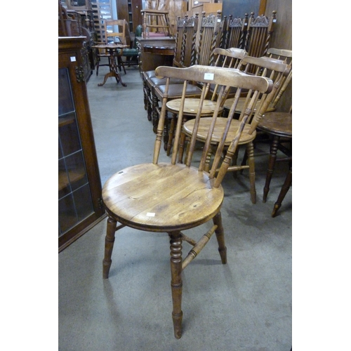 159 - A set of six Victorian beech penny seat kitchen chairs