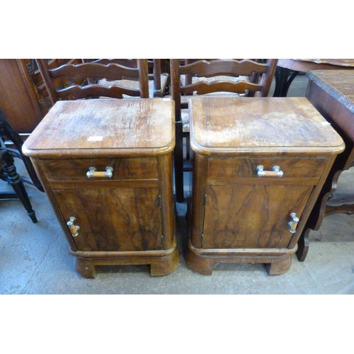 181 - A pair of Art Deco figured walnut pot cupboards